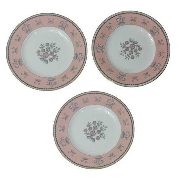 Vintage Set of‎ 3 Wedgwood PIMPERNEL PINK Bone China Salad Plates  W3652 - Picture 1 of 5